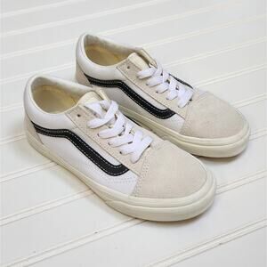 Vans Old Skool Canvas/Suede Skate Shoes Sneakers Size 2 Big Kids Vintage White